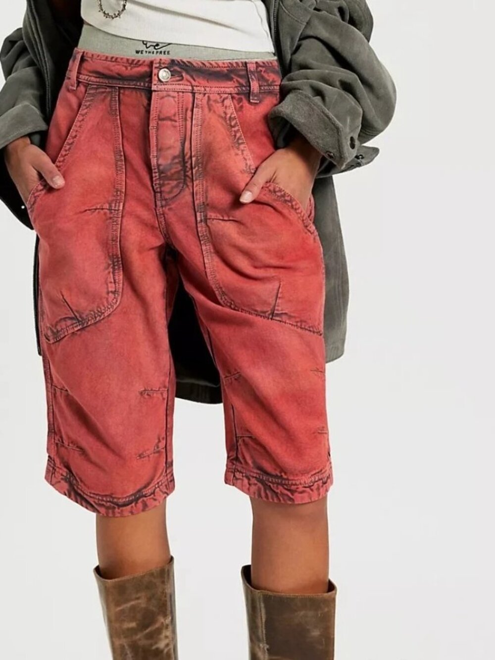 Free People We The Free Break Through Shorts Canvas Midrise Red Cotton XS 290426
